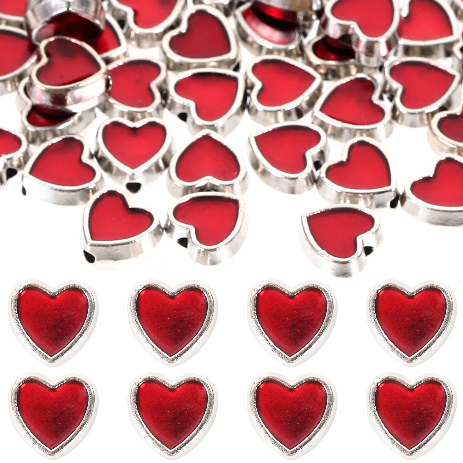 Zonh 100pcs Red Heart Pony Beads for DIY Jewelry Making
